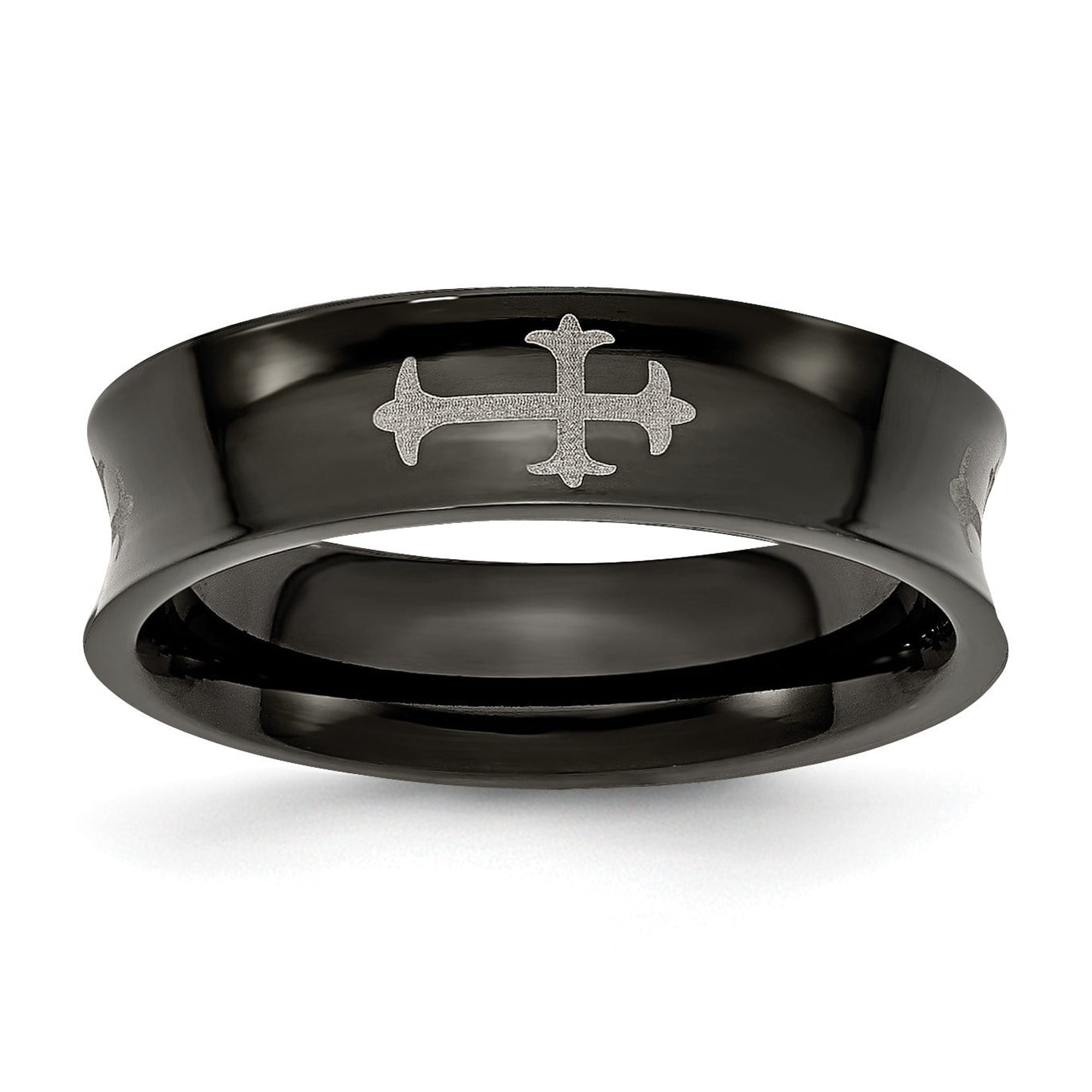 Black Titanium Orthodox Cross Ring for Men, Polished Religious Band ...
