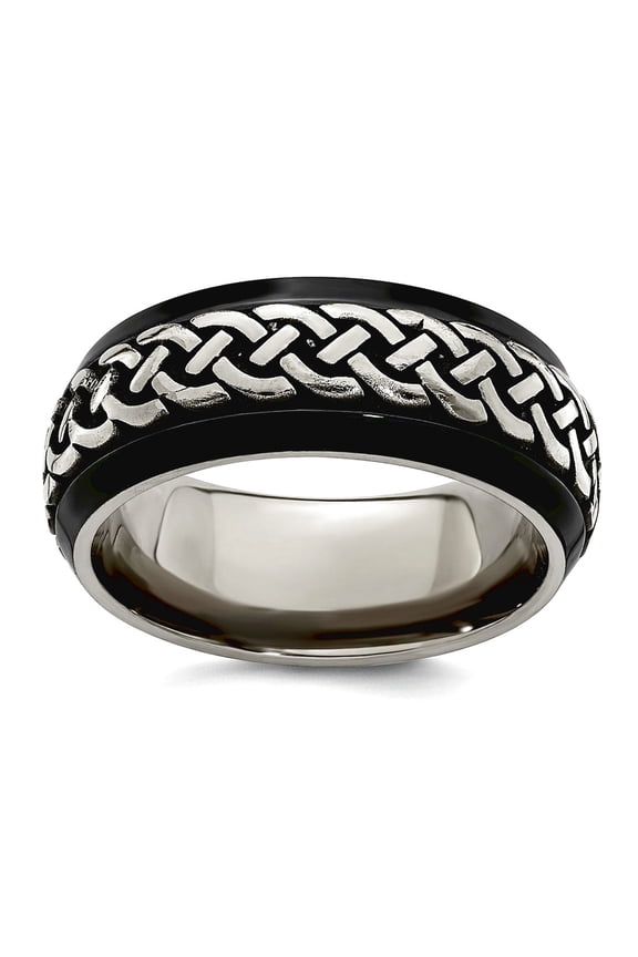 Black Titanium Patterned and Titanium Casted 9mm Band Size 13 Ring for Women and Men - 6.9 Grams