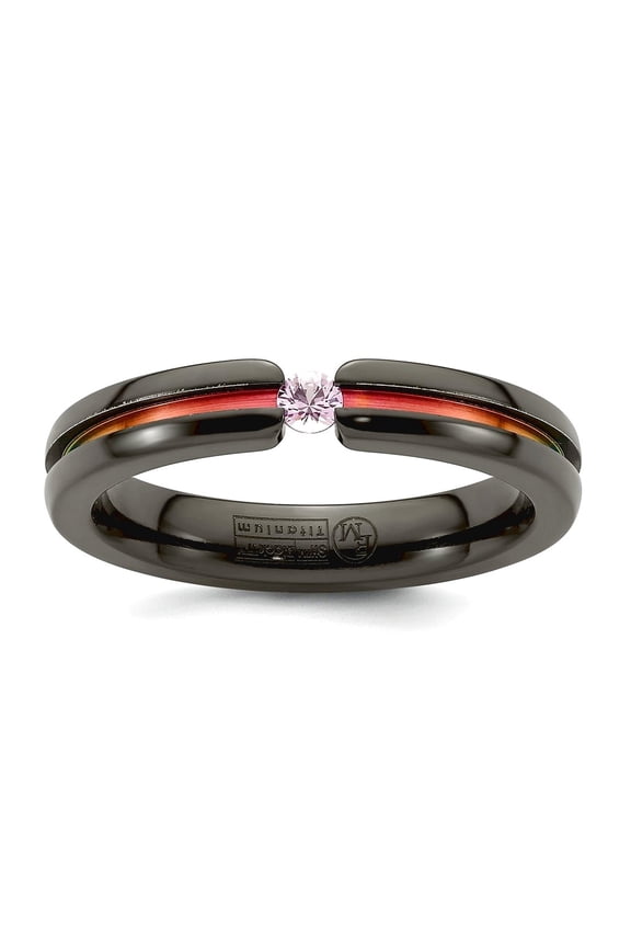 Black Titanium Pink Sapphire and Pink Anodized Grooved 4mm Band Size 8 Ring for Women and Men