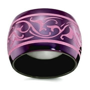 JEWELRYWEB Black Titanium Polished Anodized Pink Domed 16mm Band Size 6.5 Ring for Women and Men - 11.9 Grams