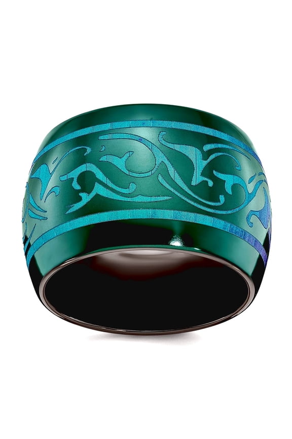Black Titanium Polished Anodized Teal Domed 16mm Band Size 9 Ring for Women and Men - 11.1 Grams
