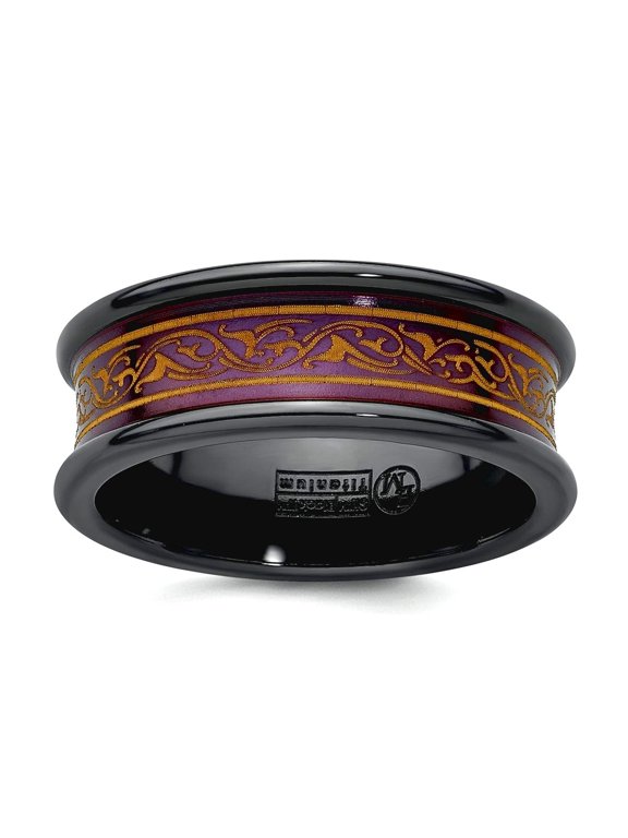 Black Titanium Polished Copper-tone Anodized With Laser Pattern 8mm Concave Band Size 5.5 Ring for Women and Men