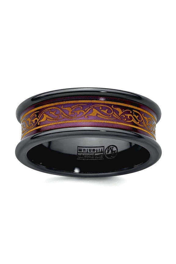 Black Titanium Polished Copper-tone Anodized With Laser Pattern 8mm Concave Band Size 8 Ring for Women and Men