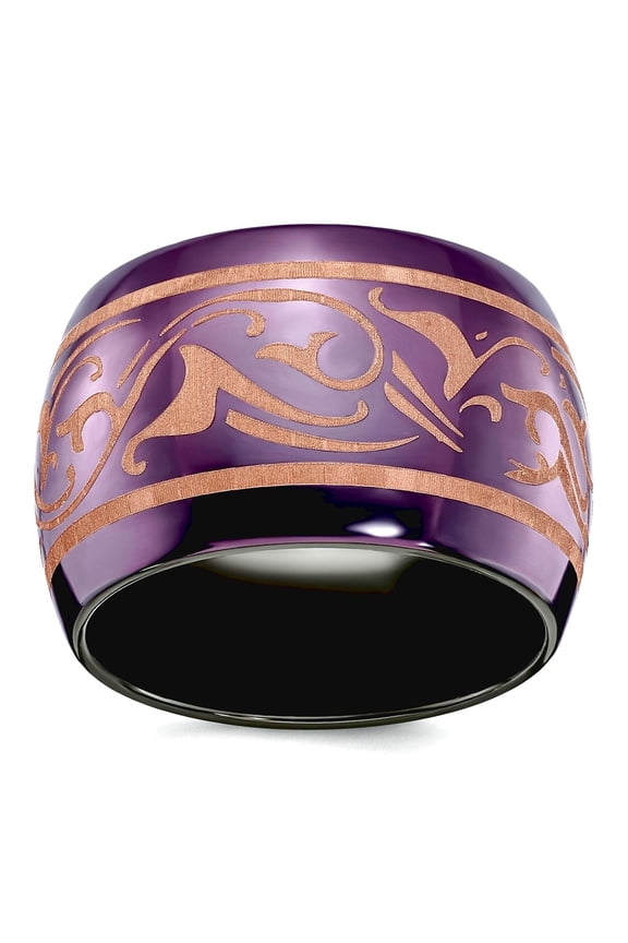 Black Titanium Polished Domed Anodized Copper Color 16mm Band Size 9 Ring for Women and Men