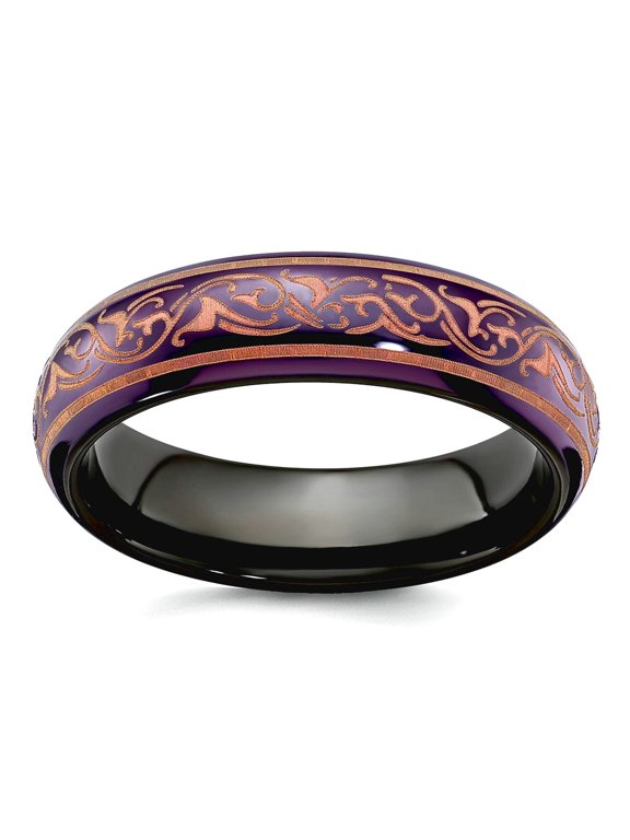 Black Titanium Polished Domed Anodized Copper Color 6mm Band Size 6.5 Ring for Women and Men