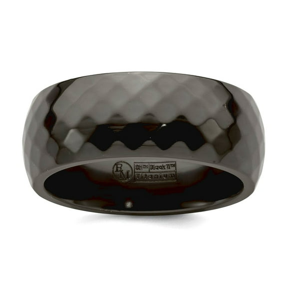 Black Titanium Polished Faceted 9mm Band Size 10 Ring for Women and Men - 7.8 Grams