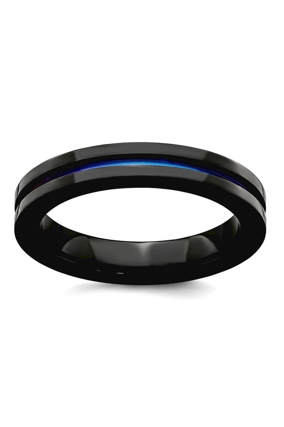 Black Titanium Polished Multi-colored Anodized 4mm Band Size 9 Ring for Women and Men - 2.8 Grams