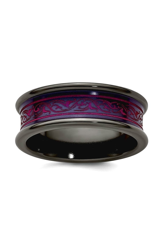 Black Titanium Polished Pink Anodized With Laser Pattern 8mm Concave Band Size 9 Ring for Women and Men