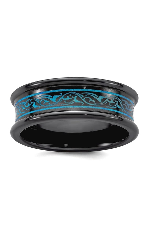 Black Titanium Polished Teal Anodized With Laser Pattern 8mm Concave Band Size 8 Ring for Women and Men