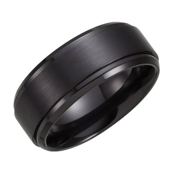 Black Titanium Size 11.5 9mm Polished Ridged Band Ring