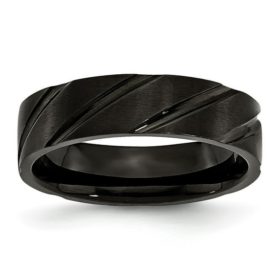 Black Titanium Swirl Design 6mm Brushed and Polished Band Ring - Size 10