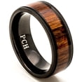 thumbnail image 1 of Black Titanium Wedding Band Hawaiian Koa Wood Inlay Milgrain Edge Comfort Fit (9), 1 of 1