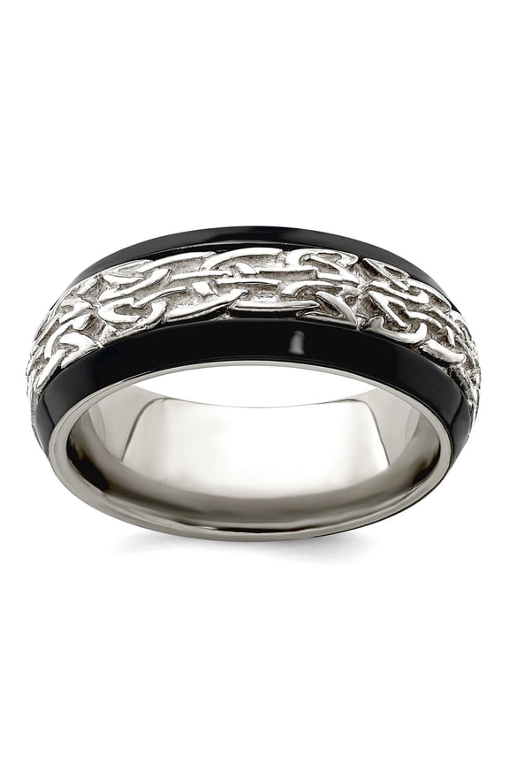 Black Titanium With 925 Sterling Silver Patterned Casted 9mm Band Size 8 Ring for Women and Men