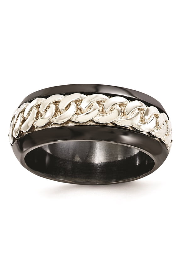 Black Titanium and 925 Sterling Silver Beveled Casted 9mm Bridal Engagement Wedding Band Ring Fine Jewelry For Women Gifts For Her, Size 10