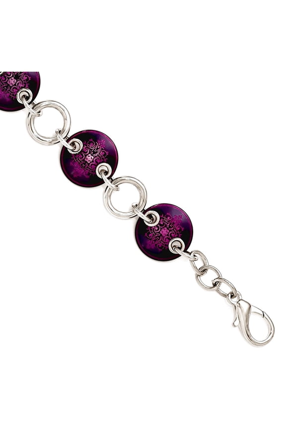 Black Titanium and 925 Sterling Silver Polished Fancy Lobster Closure Anodized Pink Bracelet 8 Inch Link Bracelet for Wo