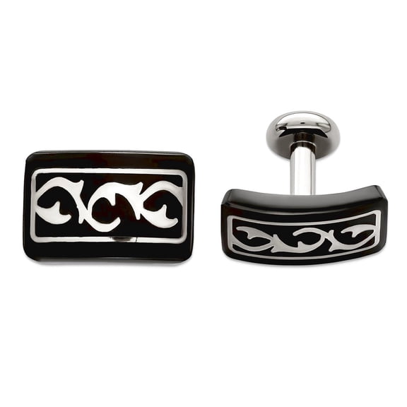 Black Titanium and 925 Sterling Silver Polished Thorn Cufflinks Cuff Link for Men - 10.1 Grams