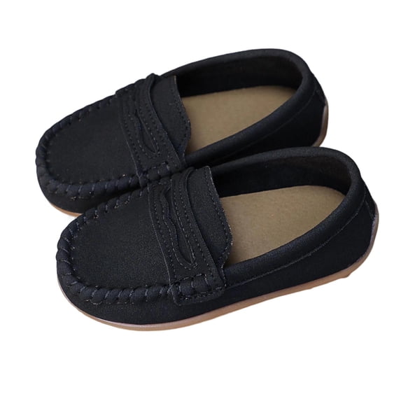Black Toddler Girls Slip On Soft Sole Loafers Faux Suede Black Casual Flats British Style Everyday Shoes