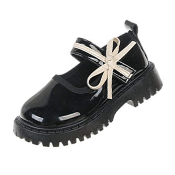 Black Toddler Girls Solid Color Mary Jane Flats Black Spring Summer Soft Sole Cute School Shoes Pu Leather For Kids