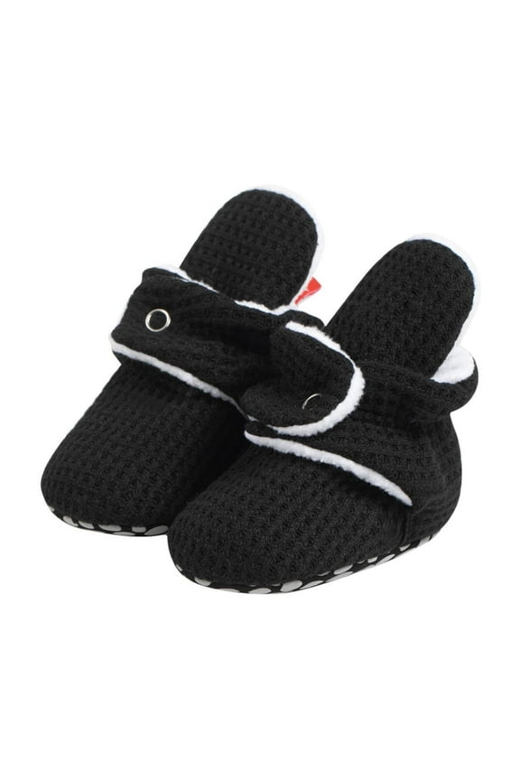 Black Toddler Shoes With Bee Motif For Fall And Winter Non-Slip Sole For Ages 6-12 Months