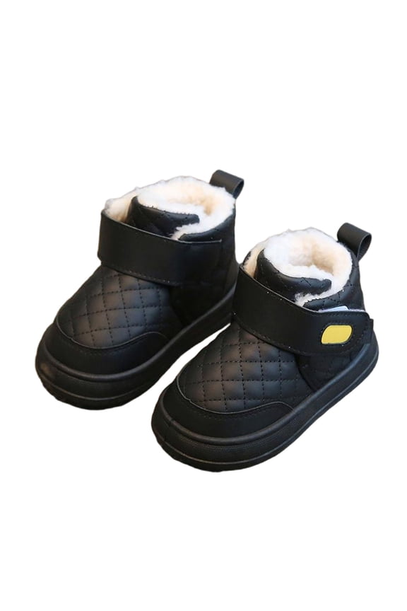 Black Toddler Winter Snow Boots With Thick Lining And Soft Sole For Outdoor Play And Cold Weather Featuring A Short Tube Design