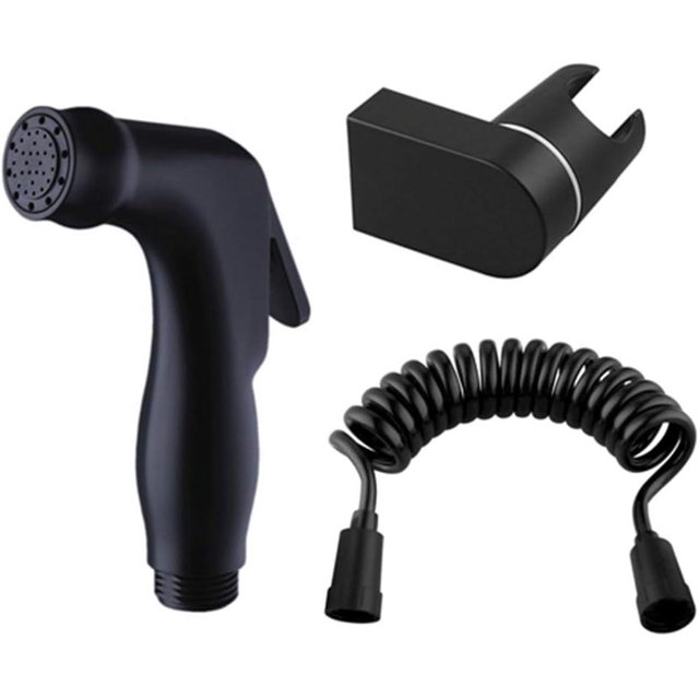 Black Toilet Bidet, Hand Sprayer Shower Head, Shattaf Hygienic Shut Off
