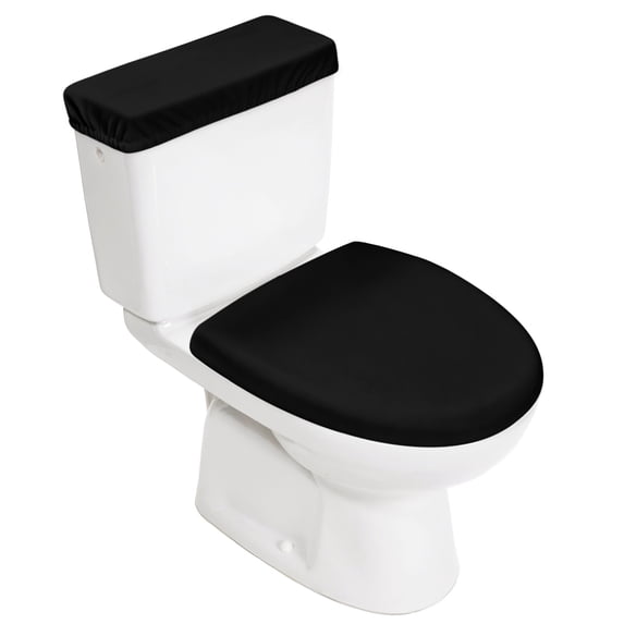 Black Toilet Lid Cover and Tank Cover Set, Black 2pc Stretch Toilet Lid Seat Covers for Bathroom Washable Protector with Elastic Edge for Standard & Elongated Toilets