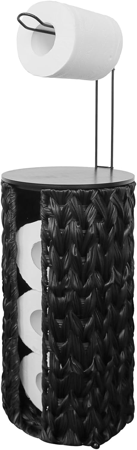 Black Toilet Paper Holder Basket with Storage, Wicker Toilet Paper ...