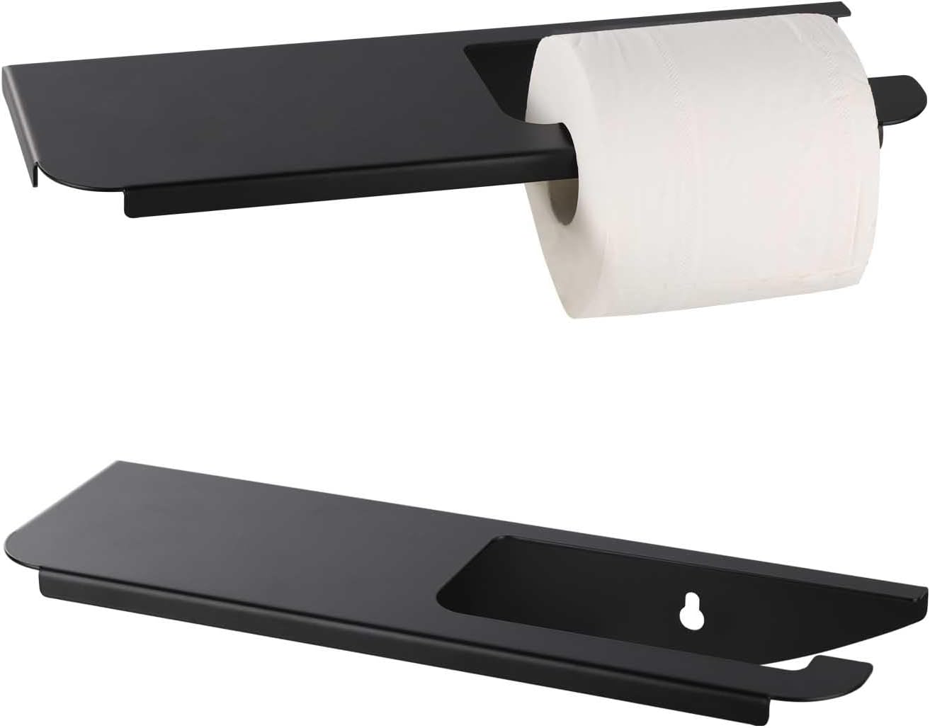 Black Toilet Paper Holder with Metal Shelf,Bathroom Toilet Paper Holder