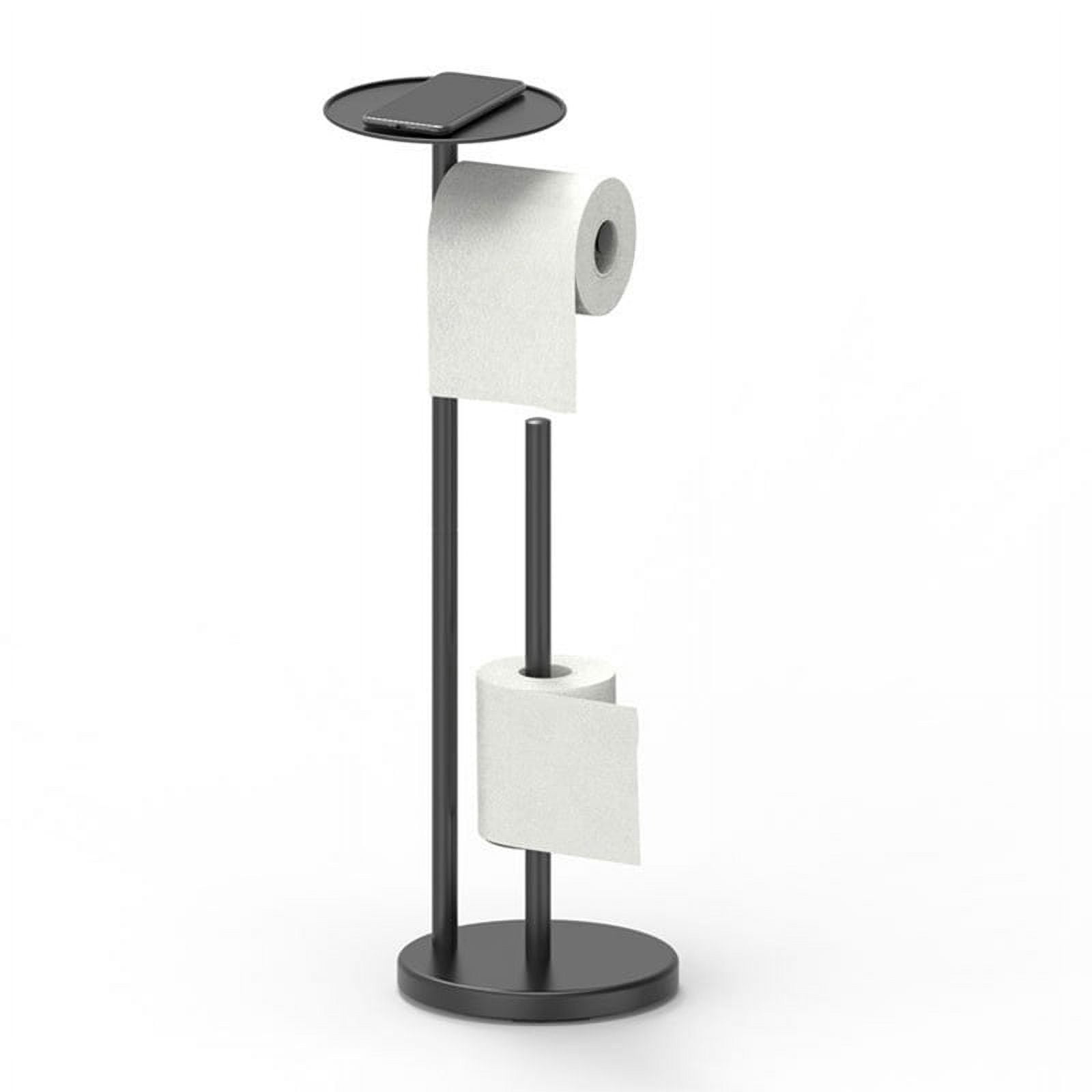 Black Toilet Paper Holder Stand with Shelf, Freestanding Toilet Paper Holder, Heavy Base No Tipping over for Bathroom