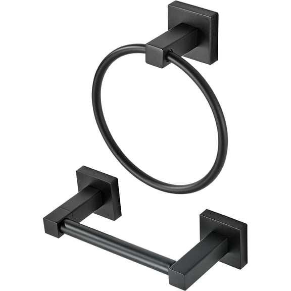 Black Toilet Paper Holder Towel Ring, Matte Bathroom Hand Towel Holder Toilet Roll Holder, Modern Bath Hardware Set Wall Mounted Stainless Steel 2 Pieces