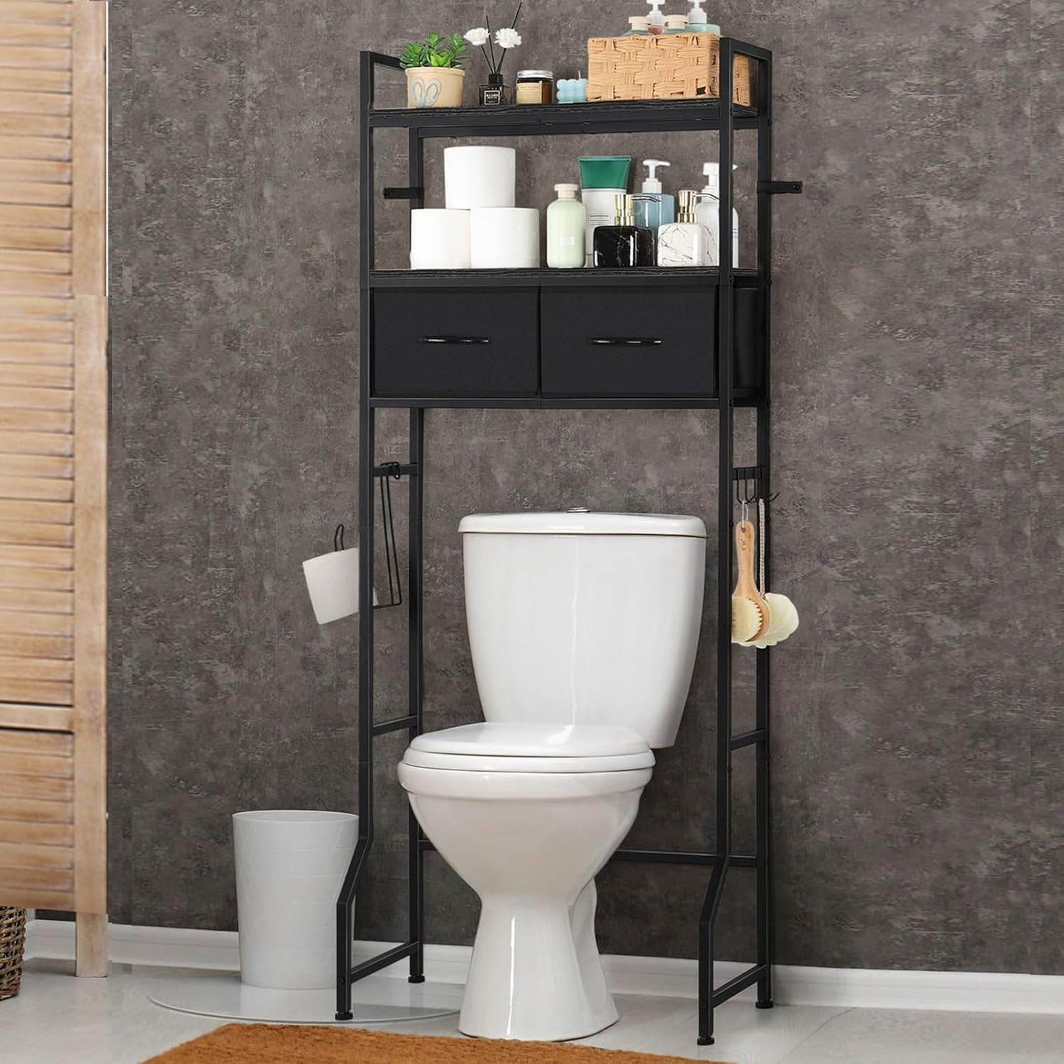 Black Over The Toilet Storage Cabinet, Over Toilet Bathroom Organizer ...