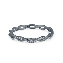 Black Tone, Cubic Zirconia Size-8 Minimalist Twisted Band Vintage Style CZ Rings Statement Wedding Bands For Women 925 Sterling Silver Gift For Her