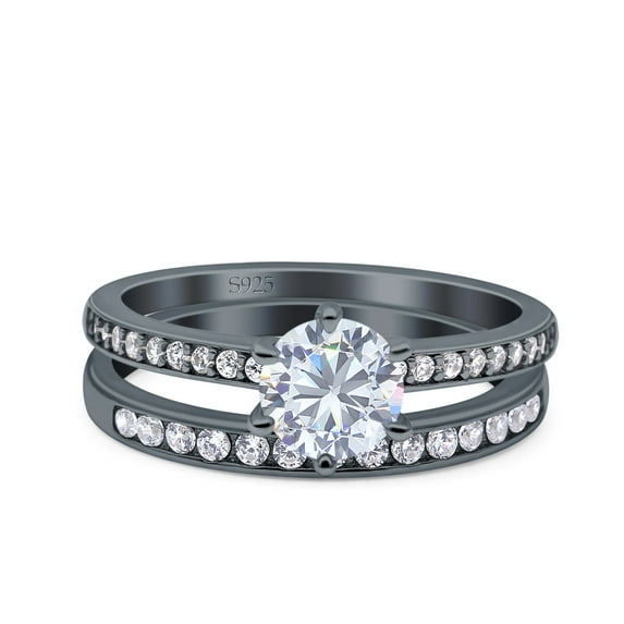 Black Tone, Cubic Zirconia Size-9 Art Deco Wedding Ring 925 Sterling Silver