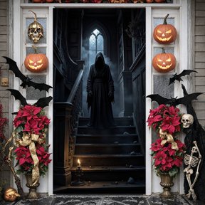 Black Tone Halloween Banner Spooky Atmosphere Gothic Backdrop Dim Lighting Theme Scary Visual Horror Display for Halloween Party Haunted House Decor Horror Themed Party