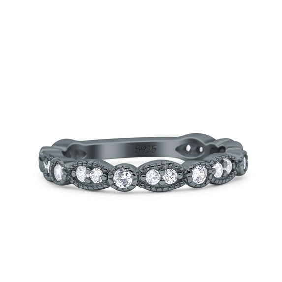 Black Tone, Simulated Cubic Zirconia Size-10 Half Eternity Wedding Band Art Deco Design 925 Sterling Silver