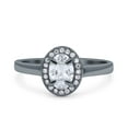 thumbnail image 1 of Black Tone, Simulated Cubic Zirconia Size-10 Halo Oval Art Deco Wedding Engagement Bridal Ring 925 Sterling Silver, 1 of 7
