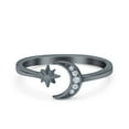 thumbnail image 1 of Black Tone, Simulated Cubic Zirconia Size-10 Moon & Star Wedding Band Ring 925 Sterling Silver, 1 of 7
