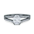 thumbnail image 1 of Black Tone, Simulated Cubic Zirconia Size-10 Split Shank Halo Oval Wedding Engagement Ring 925 Sterling Silver, 1 of 7