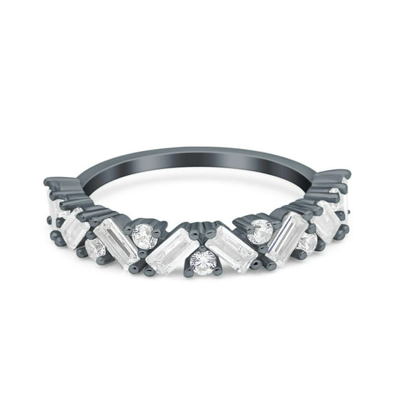 Black Tone, Simulated Cubic Zirconia Size-5 Art Deco Band Baguette Wedding Band Engagement Ring 925 Sterling Silver