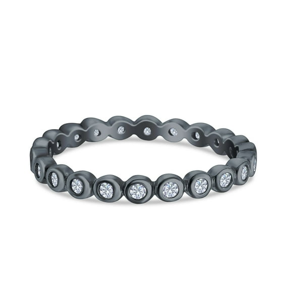 Black Tone, Simulated Cubic Zirconia Size-5 Full Eternity Wedding Stackable Band Ring 925 Sterling Silver