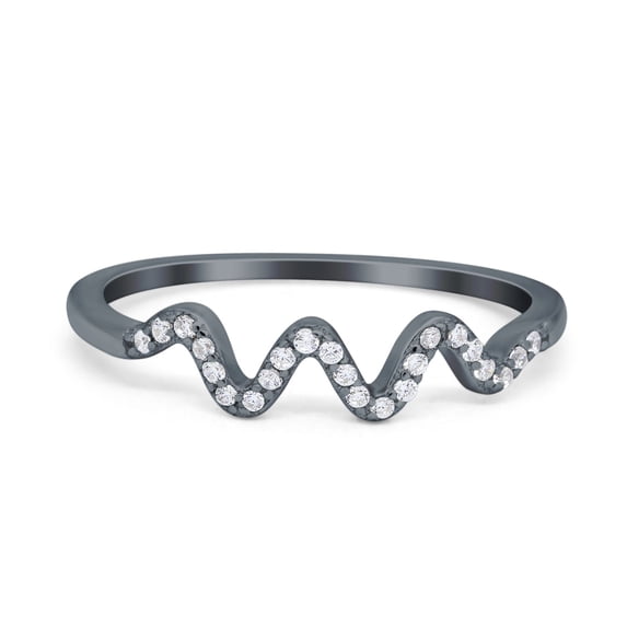 Black Tone, Simulated Cubic Zirconia Size-5 New Wave Band Ring Round Cut 925 Sterling Silver