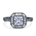 thumbnail image 1 of Black Tone, Simulated Cubic Zirconia Size-6 Cushion Cut Engagement Ring Bezel Baguete Round 925 Sterling Silver, 1 of 7