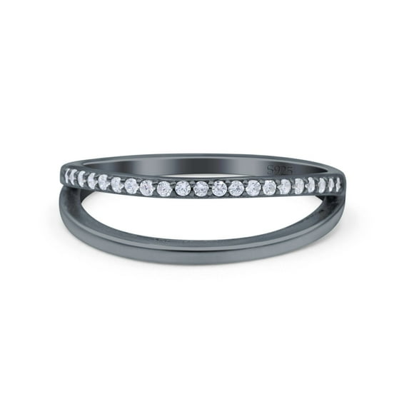 Black Tone, Simulated Cubic Zirconia Size-6 Half Eternity Ring Wedding Engagement Band 925 Sterling Silver