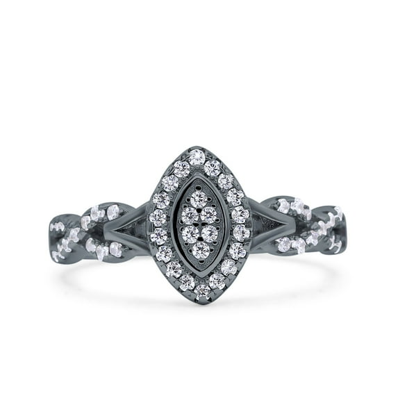 Black Tone, Simulated Cubic Zirconia Size-6 Marquise Infinity Half Eternity Ring Wedding Engagement Band 925 Sterling Silver