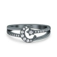 thumbnail image 1 of Black Tone, Simulated Cubic Zirconia Size-6 Moon Star Ring Split Shank Wedding Ring Band 925 Sterling Silver, 1 of 7