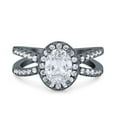 thumbnail image 1 of Black Tone, Simulated Cubic Zirconia Size-6 Split Shank Halo Oval Wedding Engagement Ring 925 Sterling Silver, 1 of 7