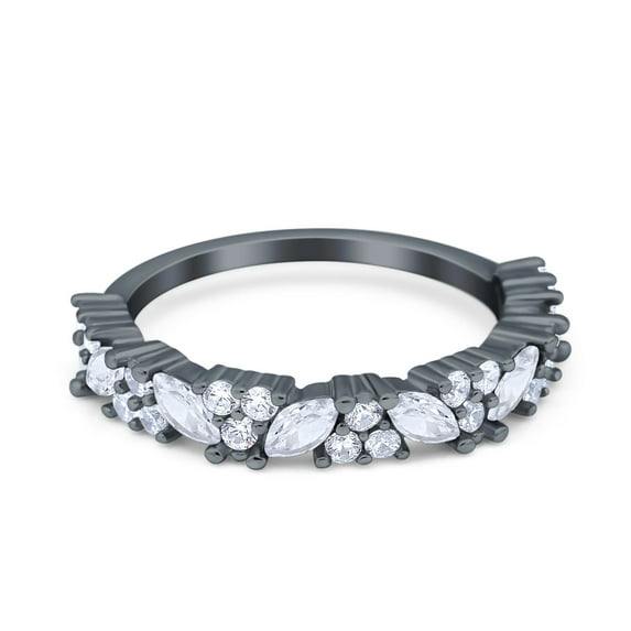 Black Tone, Simulated Cubic Zirconia Size-7 Art Deco Eternity Band Marquise Wedding Band Engagement Ring 925 Sterling Silver