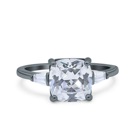 Black Tone, Simulated Cubic Zirconia Size-7 Cushion Cut Art Deco Wedding Bridal Ring Buttere 925 Sterling Silver