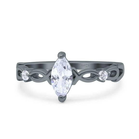 Black Tone, Simulated Cubic Zirconia Size-7 Marquise Art Deco Wedding Bridal Ring Infinity Twisted Round 925 Sterling Silver