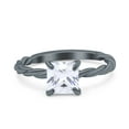 thumbnail image 1 of Black Tone, Simulated Cubic Zirconia Size-7 Solitaire Accent Twisted Fashion Ring Princess Cut 925 Sterling Silver, 1 of 7